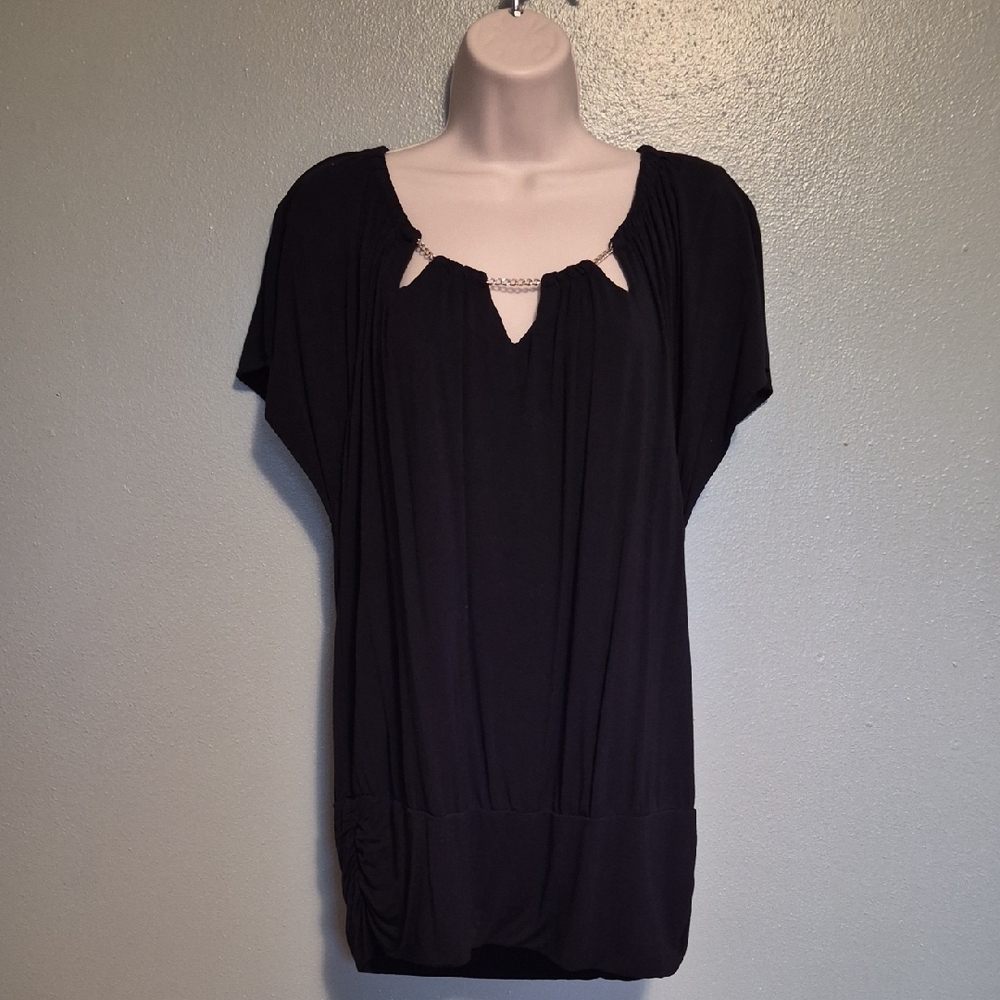 Elegant Black Women's Top Open Back Chain Large WHBM